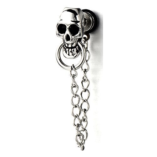 COOLSTEELANDBEYOND Mens Women Skull Chain Stud Earrings Drop Dangle, Stainless Steel, Screw Back, 2 Pcs - Image 2