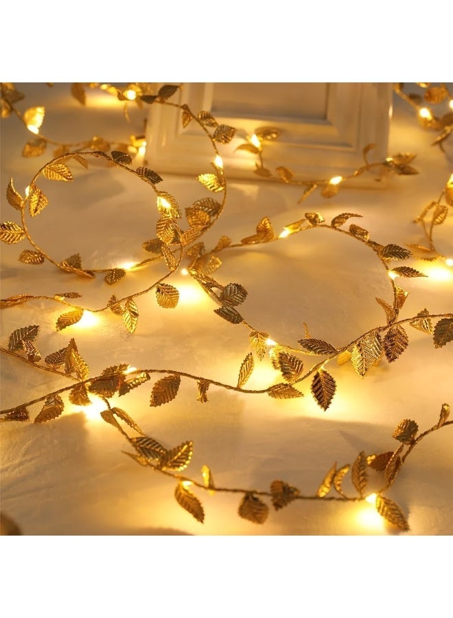 Gold Leaves String Light,5M 50 LED Maple Leaves Fairy Light,Warm White Leaf Garland String Light for Thanksgiving Christmas Decor,Artificial Plant Vine Light for Indoor Outdoor Home Garden Decor - Image 1