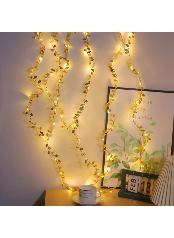 Gold Leaves String Light,5M 50 LED Maple Leaves Fairy Light,Warm White Leaf Garland String Light for Thanksgiving Christmas Decor,Artificial Plant Vine Light for Indoor Outdoor Home Garden Decor - Image 2