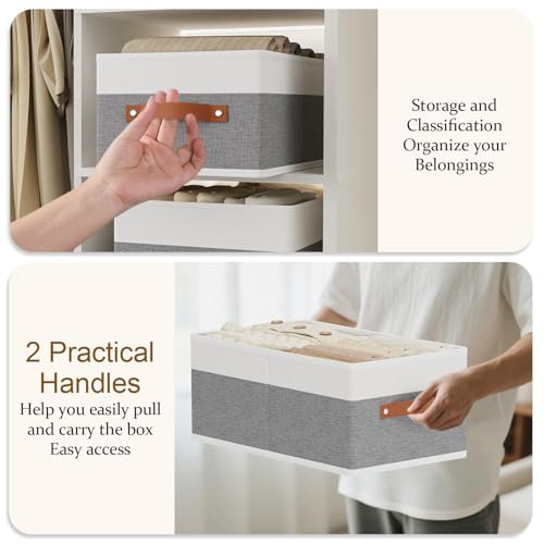 YheenLf Clothing Storage Bins, Clothes Boxes with Handles, Baskets for Organizing, Fabric bins for Shelves, 13 × 9.1 × 5.5 inch, 4 Pack, White and Grey - Image 5