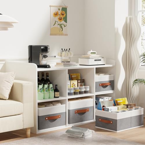 YheenLf Clothing Storage Bins, Clothes Boxes with Handles, Baskets for Organizing, Fabric bins for Shelves, 13 × 9.1 × 5.5 inch, 4 Pack, White and Grey - Image 4