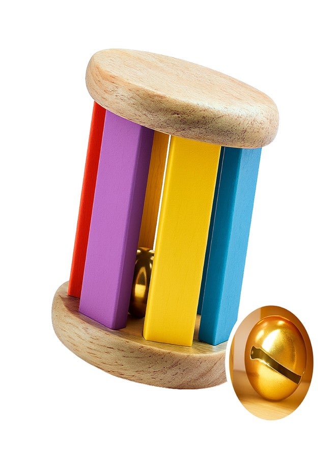 Babbles Wooden Rolling Rattle for Babies 0-6 Months, 6-12 Months, Baby Rattle Toys for Sensory Play, Crawling Toy, Gift for New Born Baby Boy Girl (Rolling Rattle) - Image 1