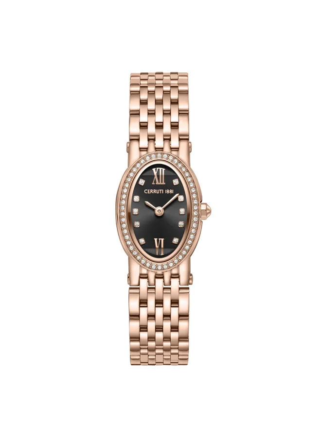 شيروتي 1881 Norcia Mini Black Dial, Stainless Steel Bracelet, Analog Watch for Women, 20mm
