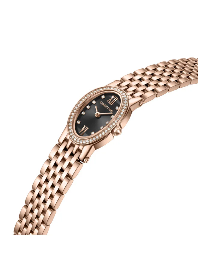 شيروتي 1881 Norcia Mini Black Dial, Stainless Steel Bracelet, Analog Watch for Women, 20mm