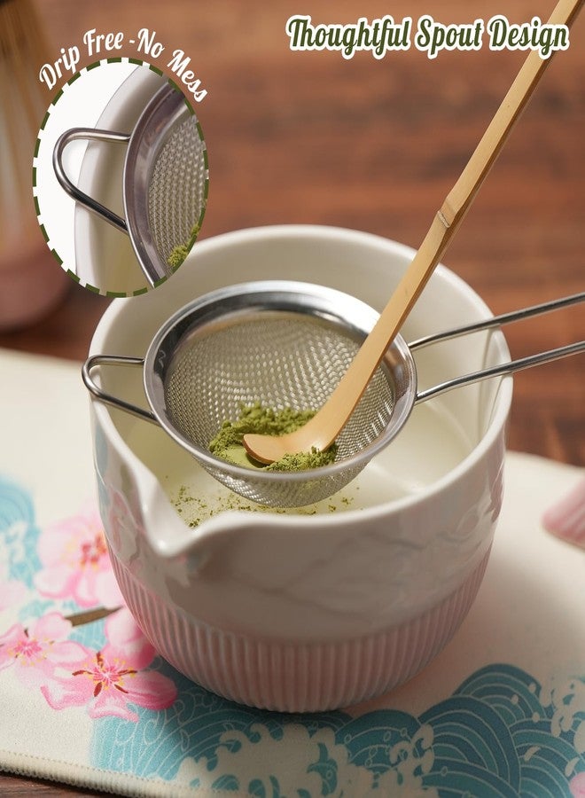 Dralaw Matcha Whisk Set, Ceramic Matcha Set Includes Bowl & Holder, Bamboo Whisk (Chasen), Scoop, Spoon and Sifter, 8PCS Matcha Kit Covers Everything Needed for Making Matcha (Pink) - Image 2
