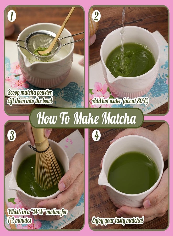 Dralaw Matcha Whisk Set, Ceramic Matcha Set Includes Bowl & Holder, Bamboo Whisk (Chasen), Scoop, Spoon and Sifter, 8PCS Matcha Kit Covers Everything Needed for Making Matcha (Pink) - Image 3