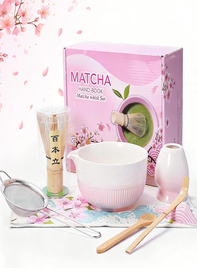 Dralaw Matcha Whisk Set, Ceramic Matcha Set Includes Bowl & Holder, Bamboo Whisk (Chasen), Scoop, Spoon and Sifter, 8PCS Matcha Kit Covers Everything Needed for Making Matcha (Pink) - Image 1