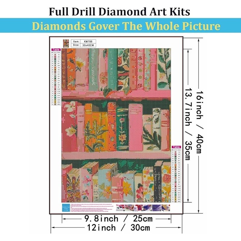 Mosaflare 5D Diamond Painting Kits for Adults, Bookshelf Diamond Art for Beginners, DIY Full Round Drill Paint by Diamonds Dot Gem Art for Adults, Home Wall Decor 12x16 Inch - Image 5