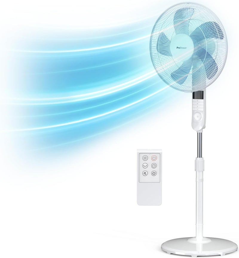 ® 16-Inch Pedestal Fan with Remote Control and LED Display, 4 Operational Modes, 80° Oscillation, Adjustable Height & Pivoting Fan Head, Perfect for Homes, Offices and Bedrooms - White