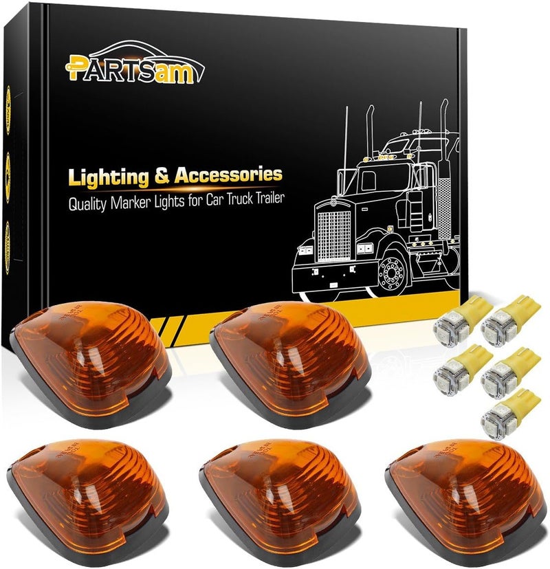 Partsam 5X Amber Cab Marker Roof Lights with 5X Amber T10 LED Lights Assembly for Ford Trucks - Image 1