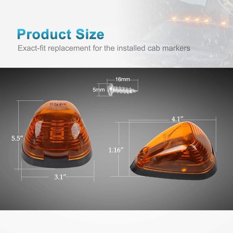Partsam 5X Amber Cab Marker Roof Lights with 5X Amber T10 LED Lights Assembly for Ford Trucks - Image 5