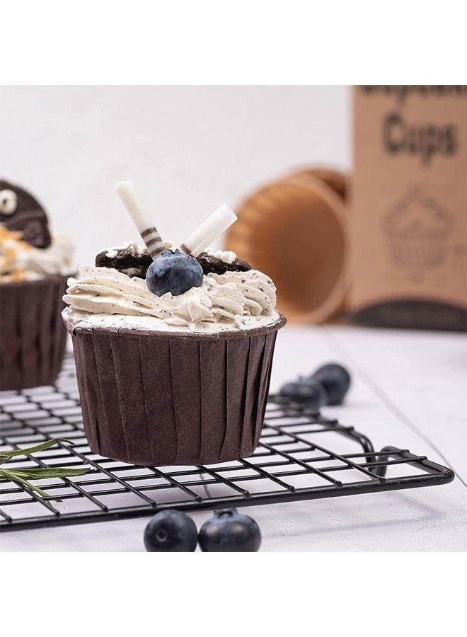 100 قطعة من أكواب الخبز القابلة للتصرف للكب كيك، مقاومة للحرارة العالية، مقاومة للزيت، ورق زبدة، أغلفة خبز الكب كيك، إكسسوارات الأعياد وزينة حفلات أعياد الميلاد، بني - Image 4