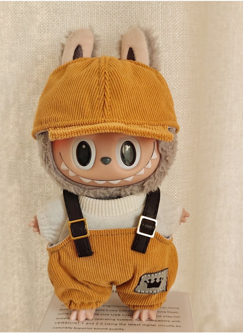 BRIXSPARK Clothes for Labubu(No Doll,Just Clothes) , Hat & Overalls Set for Labubu Clothes 15cm/17cm Doll Accessories Suit, Doll Outfit Stylish Doll Clothes for Doll. 