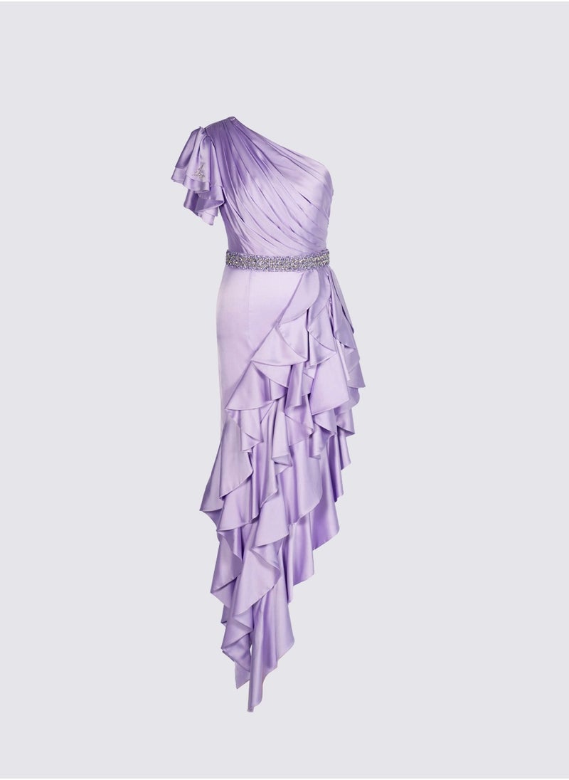NIVA FASHION HOUSE - Latino - Asymmetric Ruched Ruffle Dress - Image 1