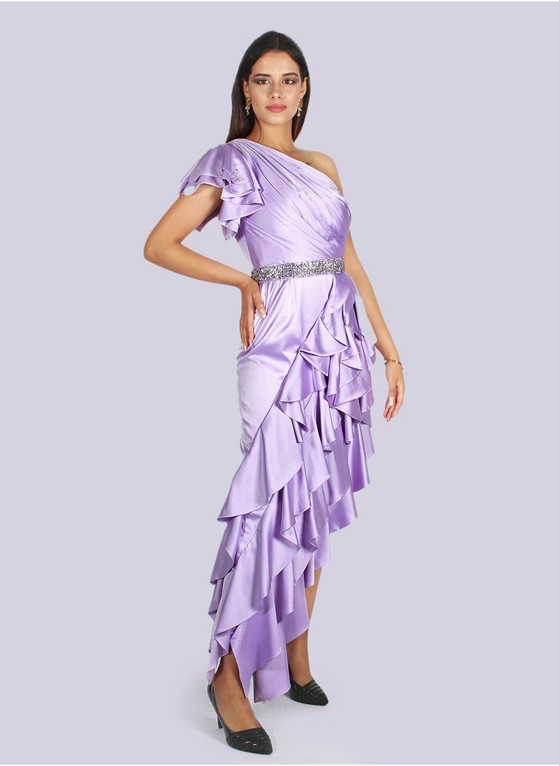 NIVA FASHION HOUSE - Latino - Asymmetric Ruched Ruffle Dress - Image 1