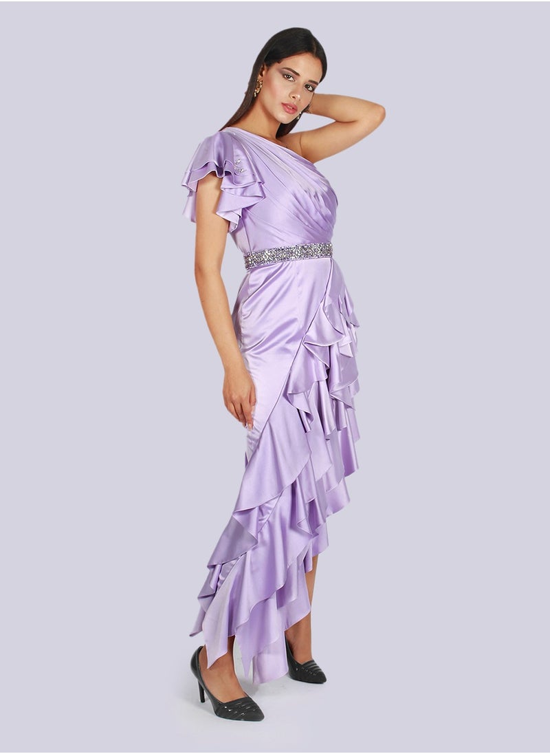 NIVA FASHION HOUSE - Latino - Asymmetric Ruched Ruffle Dress - Image 1