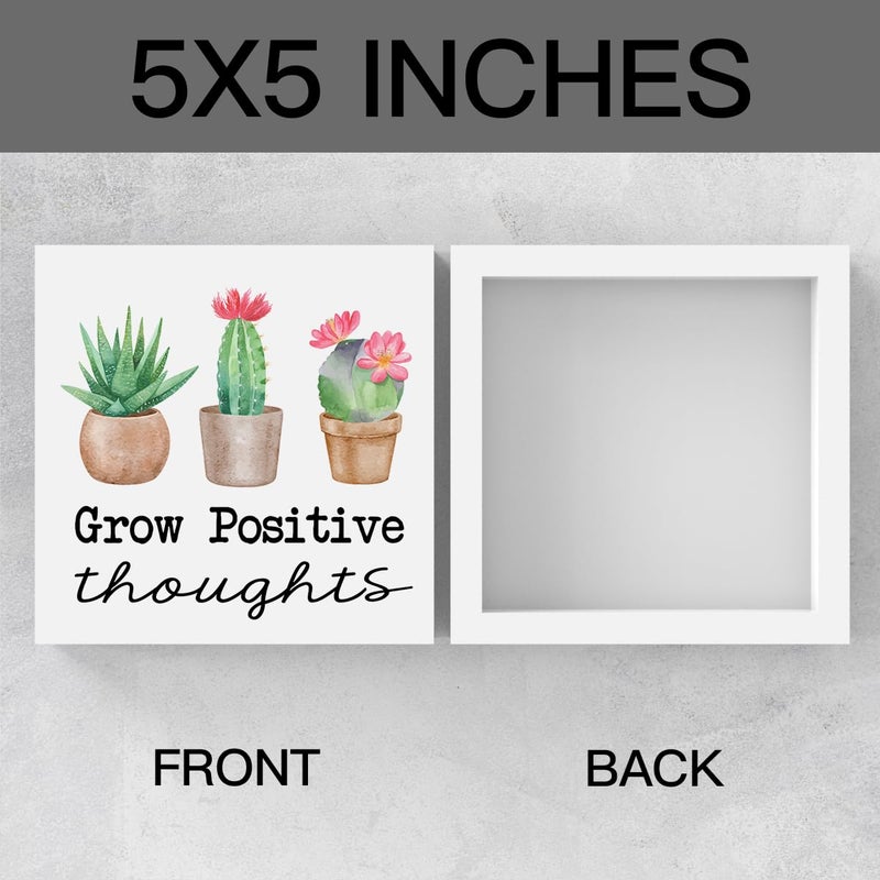 WRSUNT Summer Cactus Decorations For Home Office  Cactus Decor  Succulent Decor  Summer Decor  Succulent Cactus Themed Classroom Decor  Cactus Bathroom Decor  Grow Positive Thoughts Sign 5 X 5 Inches - Image 2