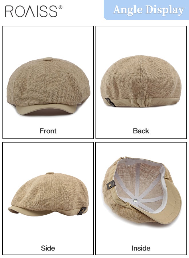 roaiss Breathable Jute Octagonal Hat for Men and Women, Comfortable and Breathable Beret, Flat Top Newsboy Cap, Retro Fashion Casual Sun Hat Adjustable Size  - Image 5