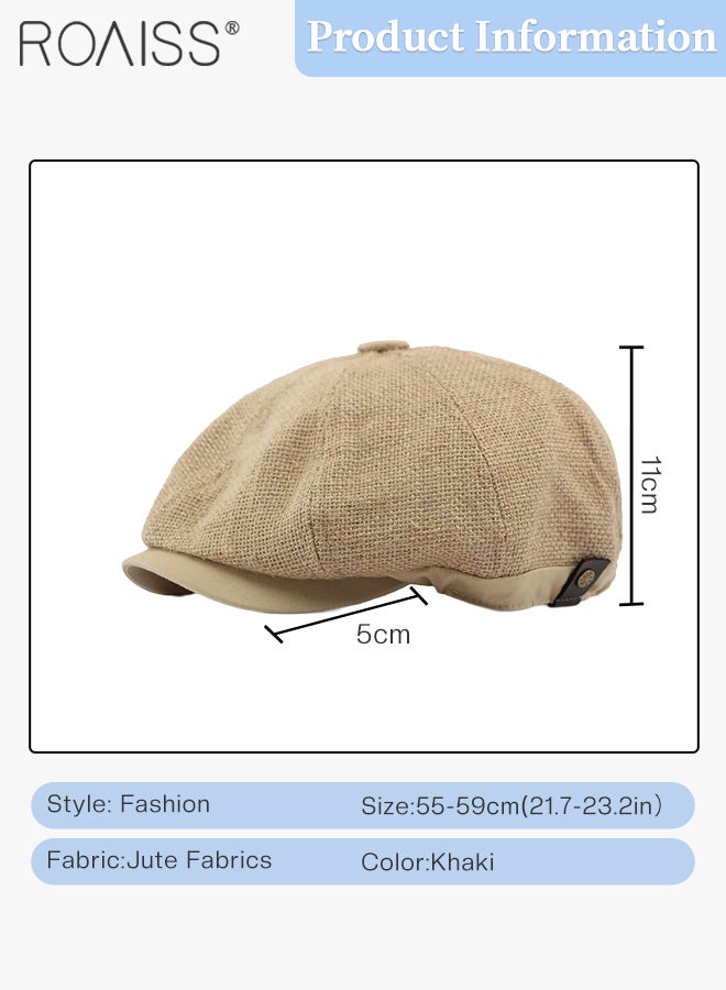 roaiss Breathable Jute Octagonal Hat for Men and Women, Comfortable and Breathable Beret, Flat Top Newsboy Cap, Retro Fashion Casual Sun Hat Adjustable Size  - Image 3