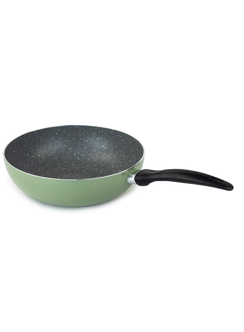 Wilson 26cm Aluminium Pressed Wok Pan, Non- Stick, Induction, Marble coated - Green - Image 1
