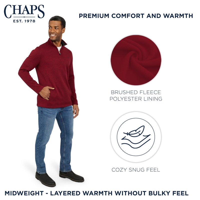 Chaps Men's Regular Fit Long Sleeve Midweight Quarter Zip Fleece Pullover Sweater, Deep Mahogany, XX-Large - Image 3