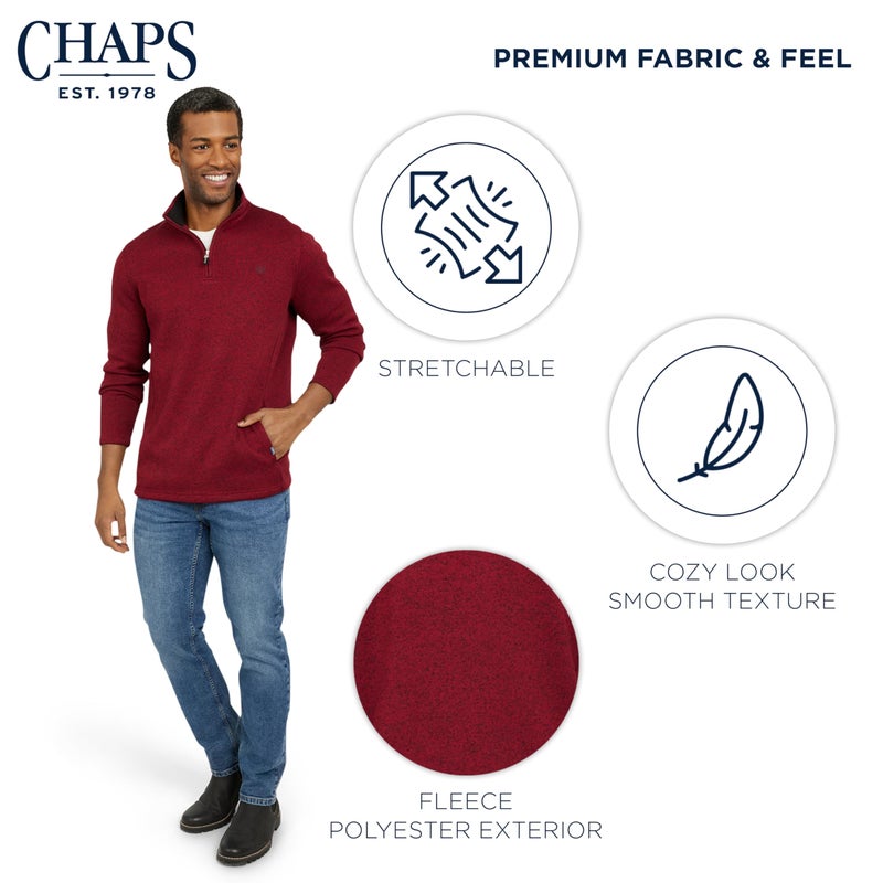Chaps Men's Regular Fit Long Sleeve Midweight Quarter Zip Fleece Pullover Sweater, Deep Mahogany, XX-Large - Image 5