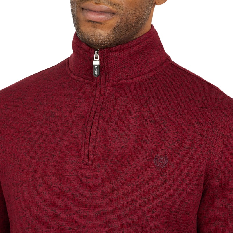 Chaps Men's Regular Fit Long Sleeve Midweight Quarter Zip Fleece Pullover Sweater, Deep Mahogany, XX-Large - Image 2