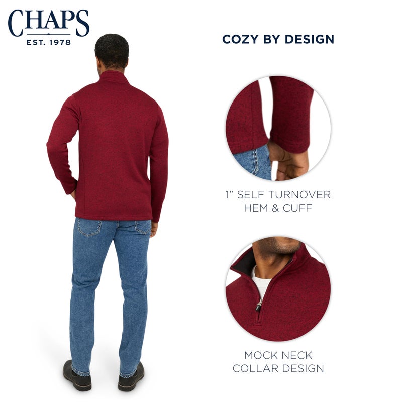 Chaps Men's Regular Fit Long Sleeve Midweight Quarter Zip Fleece Pullover Sweater, Deep Mahogany, XX-Large - Image 4