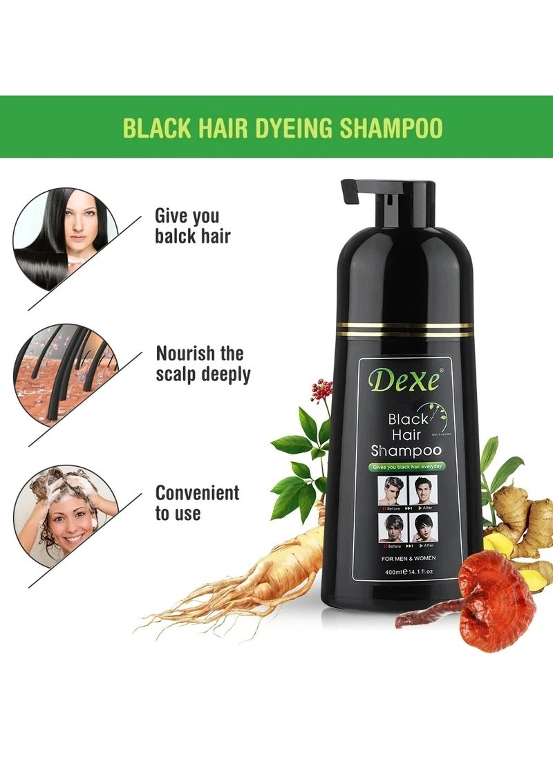 Dexe - Black Dyed Shampoo Herbal Black Hair Dye with Ginseng Ginger Ganoderma Lucidum White Hair Repair - Image 1