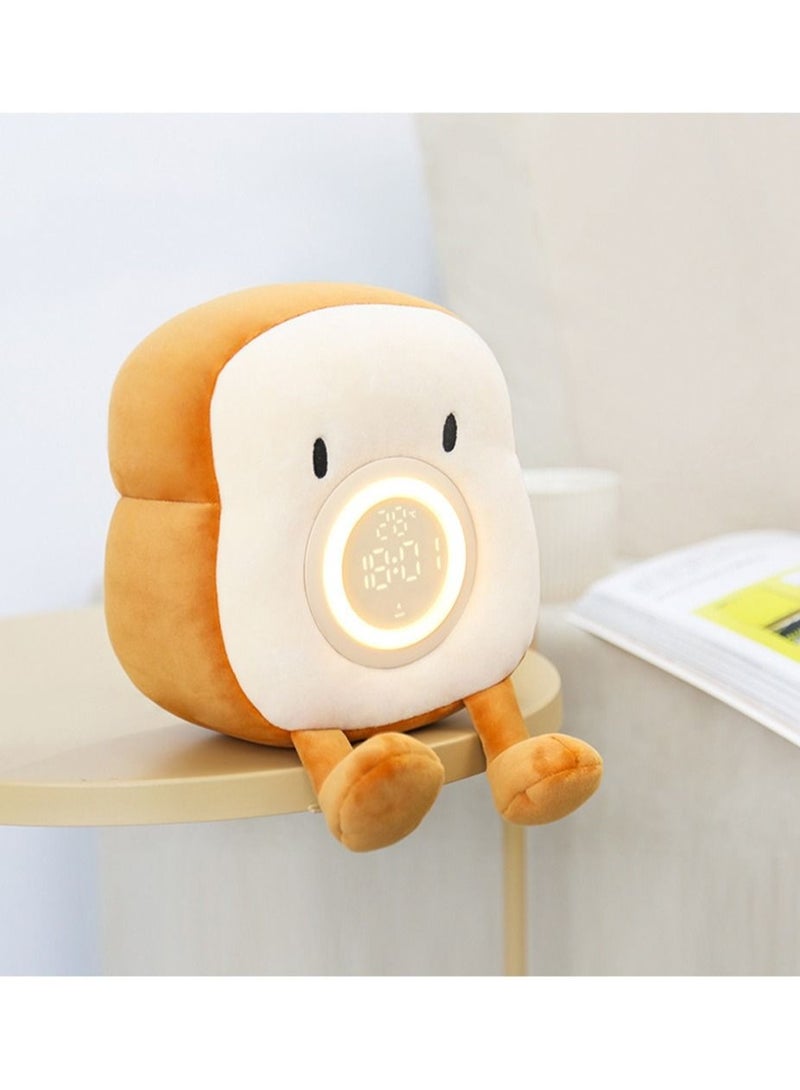 Captaintech Cute Alarm Clock, Bedroom Clock with Dual Alarm and Snooze, 9In Cozy Toast Bread Plushies, Rechargeable, Dimmable Bedside Night Light, Nightstand Decor Gifts Ideal for Kids Girls Boys Women - Image 1
