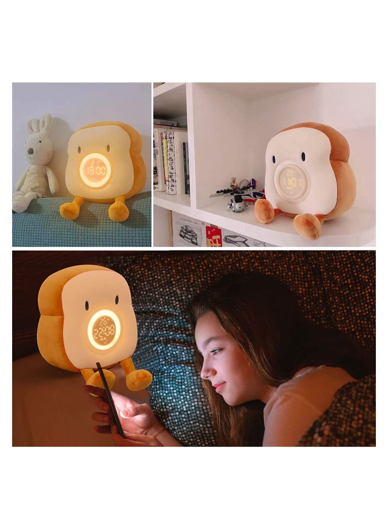 Captaintech Cute Alarm Clock, Bedroom Clock with Dual Alarm and Snooze, 9In Cozy Toast Bread Plushies, Rechargeable, Dimmable Bedside Night Light, Nightstand Decor Gifts Ideal for Kids Girls Boys Women - Image 5