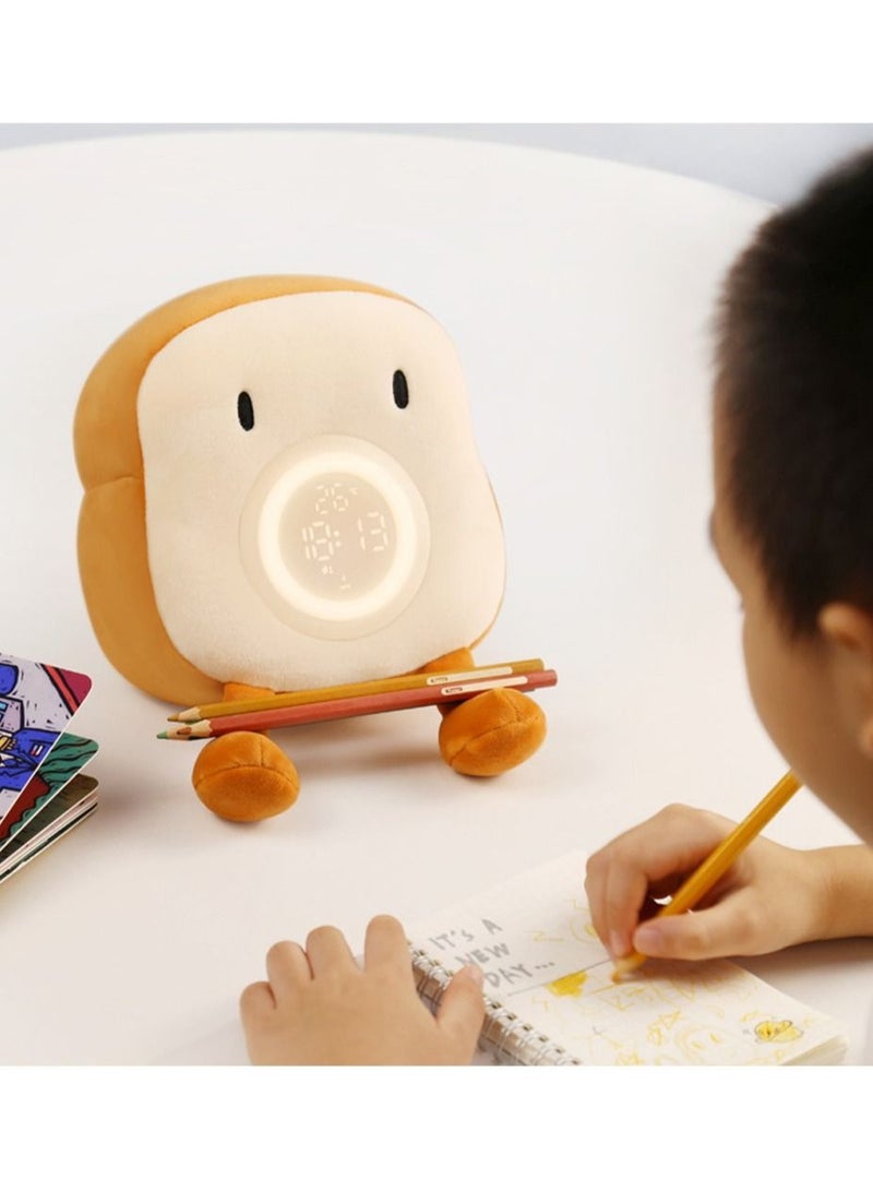 Captaintech Cute Alarm Clock, Bedroom Clock with Dual Alarm and Snooze, 9In Cozy Toast Bread Plushies, Rechargeable, Dimmable Bedside Night Light, Nightstand Decor Gifts Ideal for Kids Girls Boys Women - Image 4