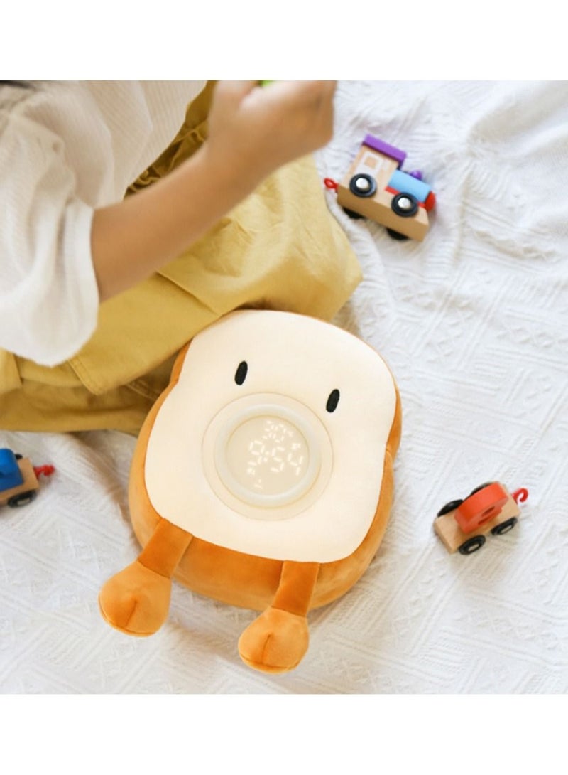 Captaintech Cute Alarm Clock, Bedroom Clock with Dual Alarm and Snooze, 9In Cozy Toast Bread Plushies, Rechargeable, Dimmable Bedside Night Light, Nightstand Decor Gifts Ideal for Kids Girls Boys Women - Image 3