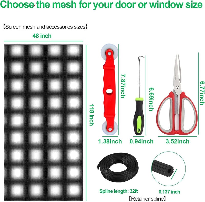 QWR Pet Proof Window Screen Replacement Kit, 48"x118" Durable High Hardness Screen Mesh Replacement Window Screens Repair Kit for Sliding Screen Door,Patio and Windows.(Folded Package) - Image 3