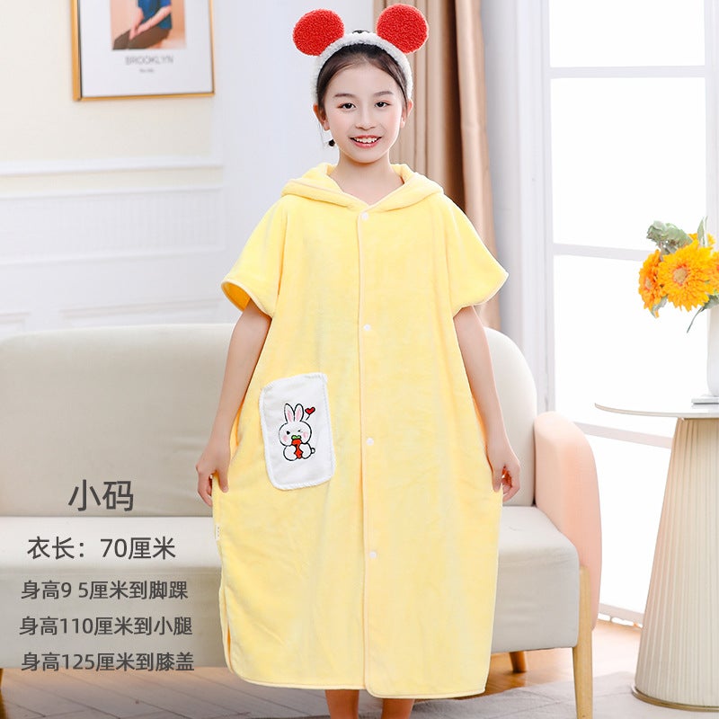 Coral Velvet Bathrobe Soft Children'S Bathrobe Towel Cloak Bath Towel Baby Bath Baby Hooded Bathrobe - Image 1