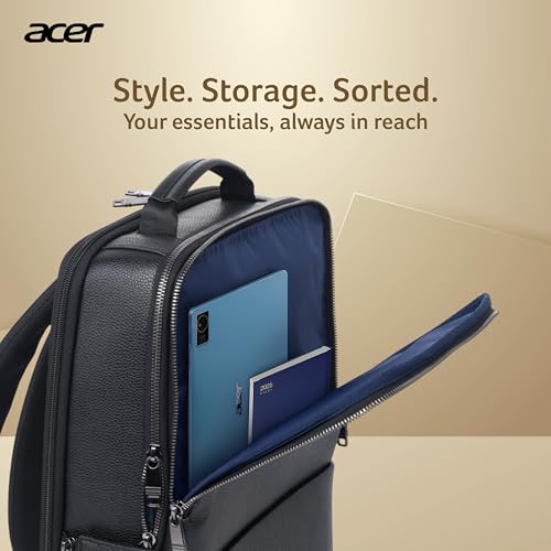 acer Professional Laptop Backpack 15.6" for Men, Women, Boys, Girls | Premium bags for Gift- Sleek PU Design, USB Charging, Secure Compartments - Black - Image 4