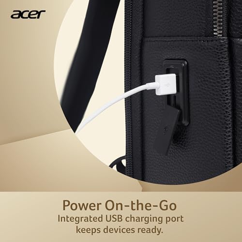 acer Professional Laptop Backpack 15.6" for Men, Women, Boys, Girls | Premium bags for Gift- Sleek PU Design, USB Charging, Secure Compartments - Black - Image 3