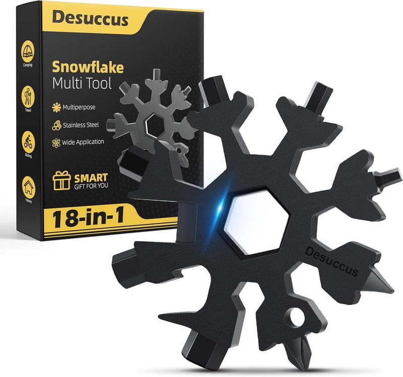 Desuccus 18-in-1 Snowflake Multi Tool, Stainless Steel Snowflake Bottle Opener/Flat Phillips Screwdriver Kit/Wrench, Durable and Portable to Take, Great Christmas Gift(Standard, Black) - Image 1