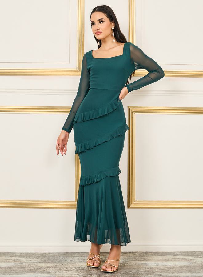 Styli Ruffle Detail Square Neck Mermaid Dress  - Image 1