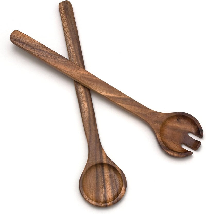 Lipper International Acacia Round Salad Servers, 13" Long, One Pair - Image 1