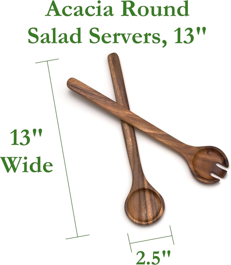 Lipper International Acacia Round Salad Servers, 13" Long, One Pair - Image 2