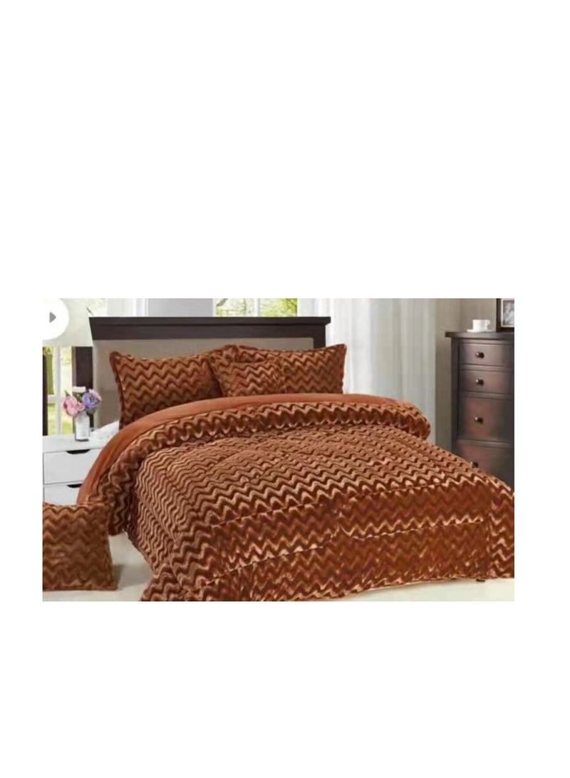 6-Piece Rose Fur King Comforter Set Velvet Quilted Bedspread Throw & Pillow velvet King Size 