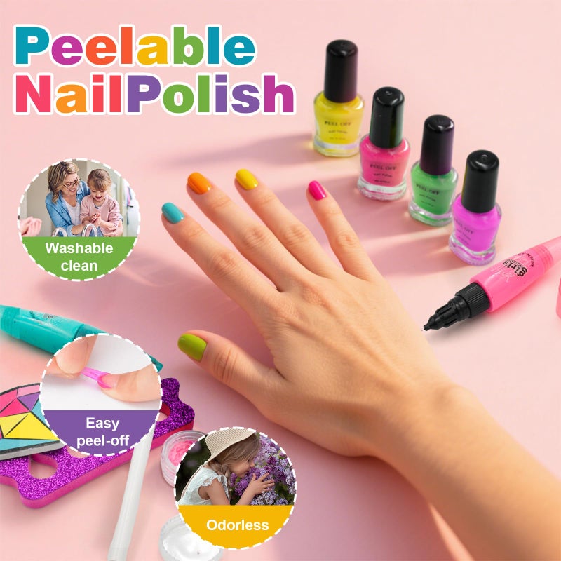 Amagoing Kids Nail Polish Set for Girls, Girls Nail Kit Ages 7-12 with Nail Dryer, Quick-Dry Nail Polish, Nail Art Pens, Cartoon Press on Nail, Makeup Bag, Spa Manicures Birthday Christmas Gift Toy - Image 4