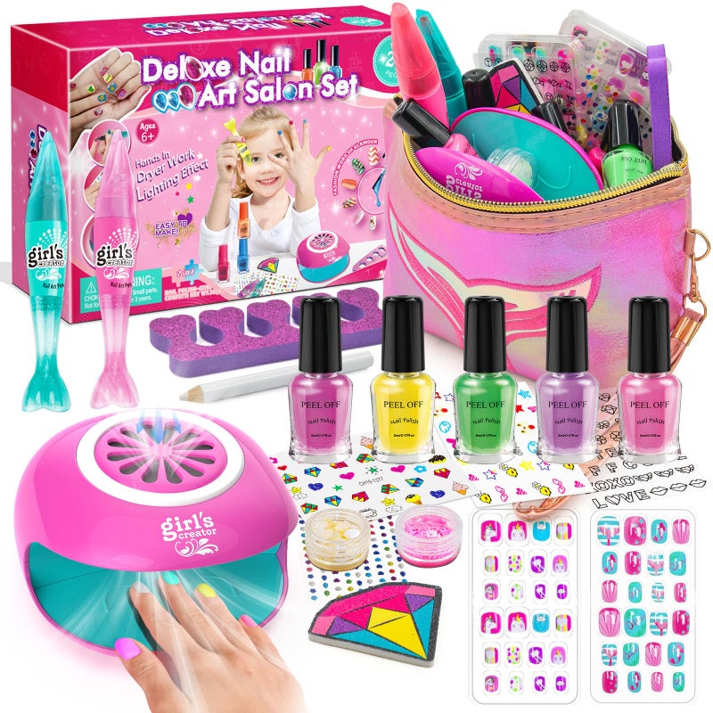Amagoing Kids Nail Polish Set for Girls, Girls Nail Kit Ages 7-12 with Nail Dryer, Quick-Dry Nail Polish, Nail Art Pens, Cartoon Press on Nail, Makeup Bag, Spa Manicures Birthday Christmas Gift Toy - Image 1