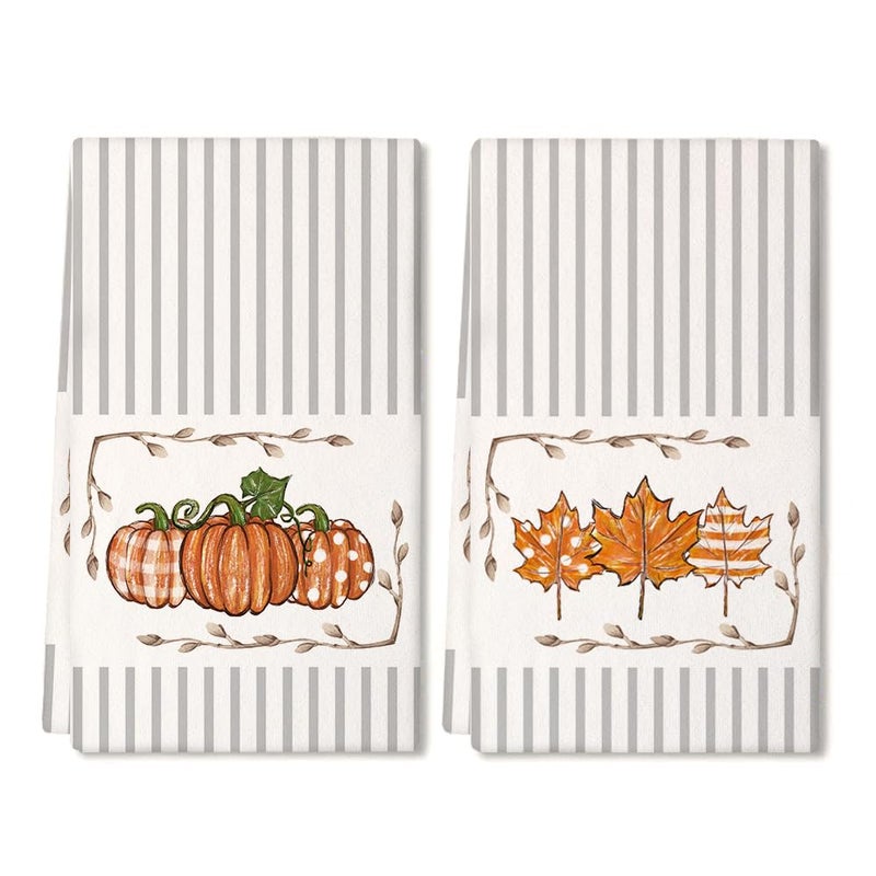 ARKENY Fall Kitchen Towels Set of 2Orange Pumpkin Maple Autumn Dish Towels 18x26 Inch Drying DishclothFarmhouse Home Decoration AD116