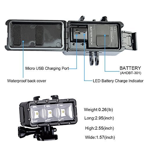 Suptig Underwater Light, Waterproof Light, Dimmable Waterproof (45m) LED Video Light for GoPro 13,11,10,9,8,7,6,5,4,3, DJI Action, Insta 360 Action Cameras - Image 4
