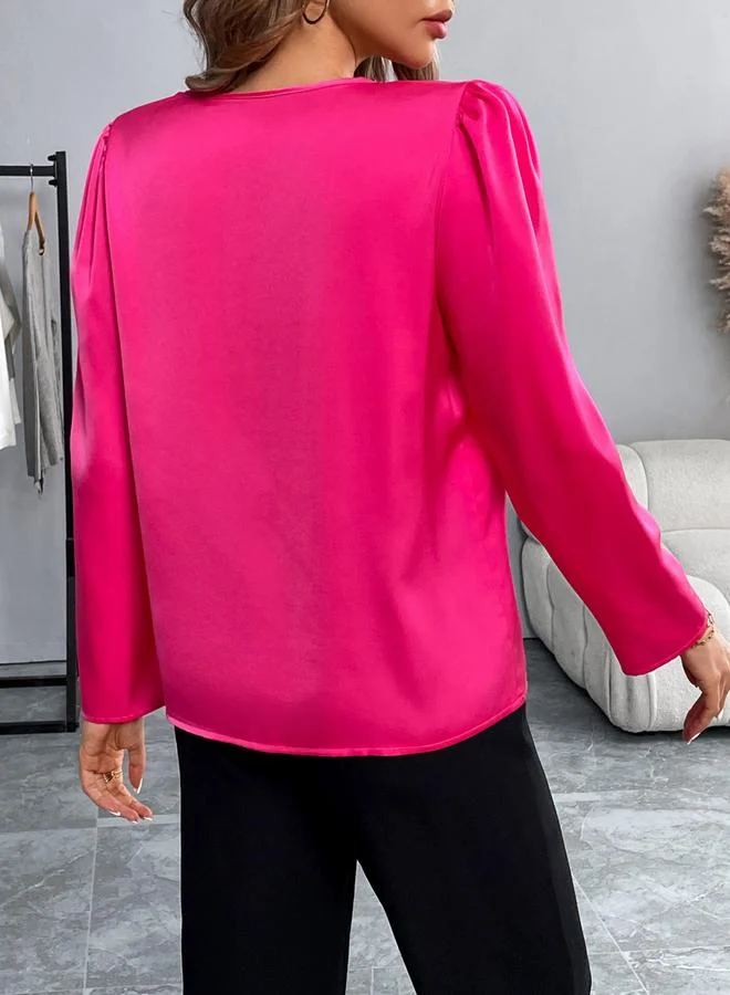 Take Two Take Two Neon Pink Long Sleeve Top with Floral Detail