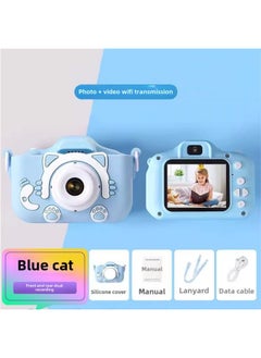 Generic Children's Digital Camera Campus Mini HD Portable Small Student Party Portable Card Machine Gift For Boys And Girls-Body Color:Ex2 Blue Cat  - Image 1