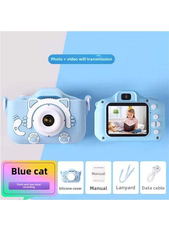 Generic Children's Digital Camera Campus Mini HD Portable Small Student Party Portable Card Machine Gift For Boys And Girls-Body Color:Ex2 Blue Cat  - Image 1