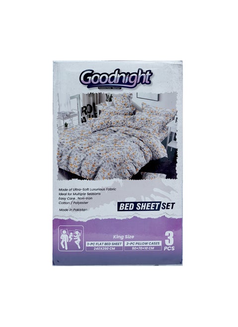 3 Piece Luxury Bed Sheet Set with 1 Flat Sheet and 2 Pillowcases Crafted from Ultra Soft and Breathable Cotton and Polyester blend, Size 240 x 260 Cm, Assorted color